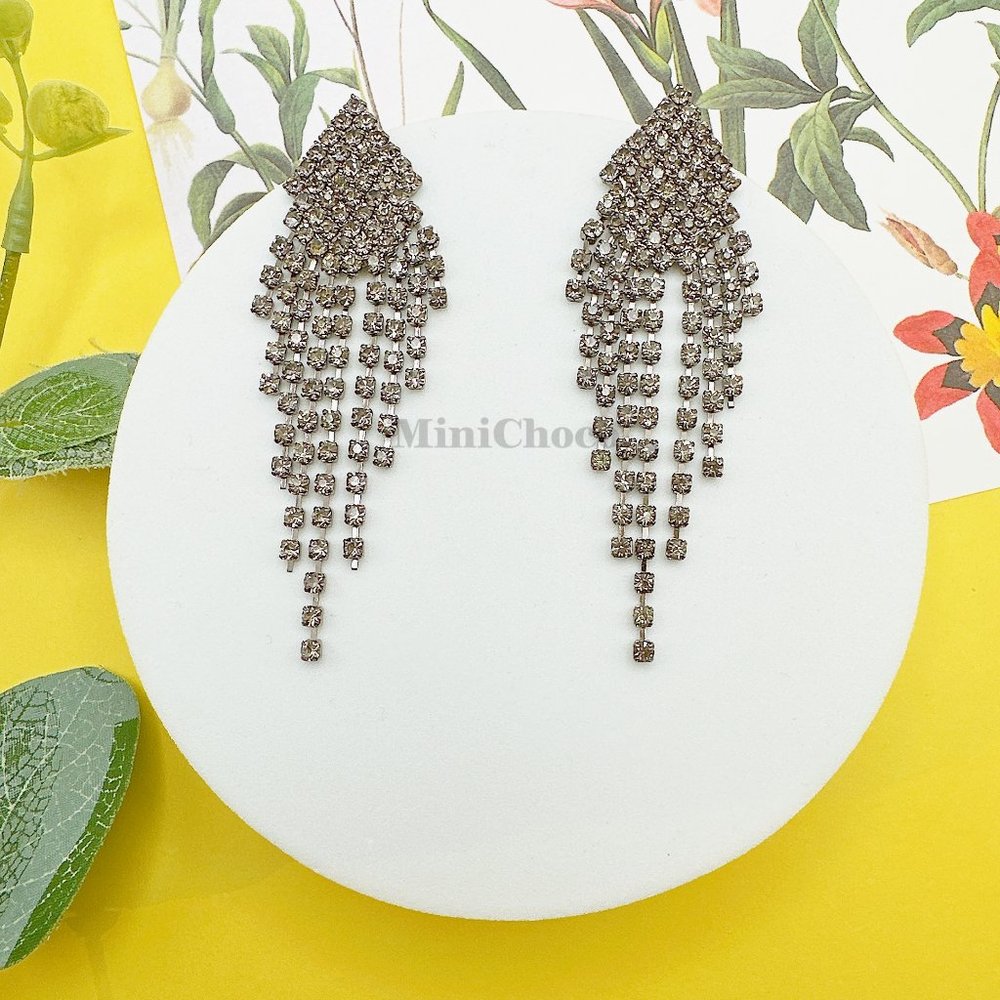 Dripping Diamond Black Rhinestone Party Earrings